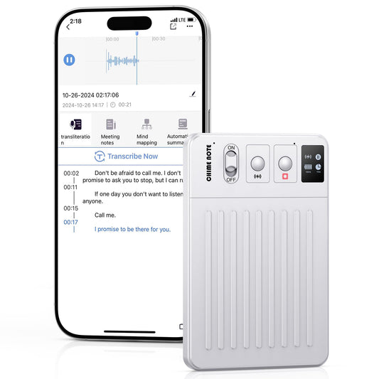 AI Voice Recorder, Digital Voice Recorder App Control, Transcribe & Summarize & Translation by ChatGPT, Wireless Charging, 107 Languages, 64GB Memory for Lecture, Meeting, Calls, Interview, White
