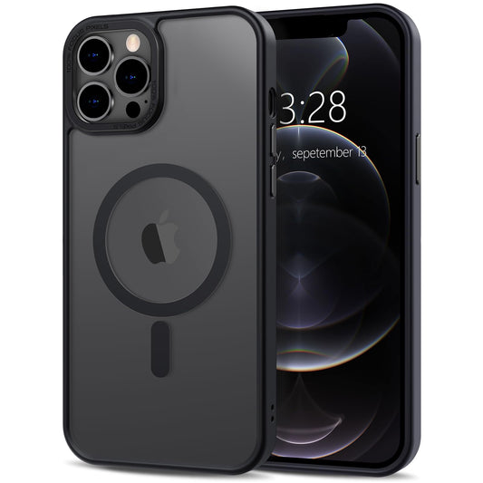 Anuck for iPhone 12 Pro Case Magnetic Phone Case Compatible with MagSafe, Soft TPU Bumper Hard Translucent Matte Back Slim Fit Shockproof Protective Case Cover for Men Women Girls - Black