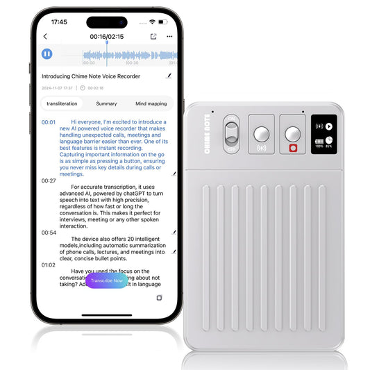 AI Voice Recorder, Voice Recorder with No Fee for Transcribe & Summarize Empowered by ChatGPT, App Control, Real-time Translation, 107 Languages, Support Wireless Charging,for Lectures/Meetings-Silver